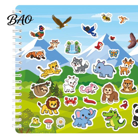 Creative Drawing Pads for Children Coloring Book with Animal Stickers, Rich Cartoon Patterns Coil Binding Skill Building Activity Book, Kids