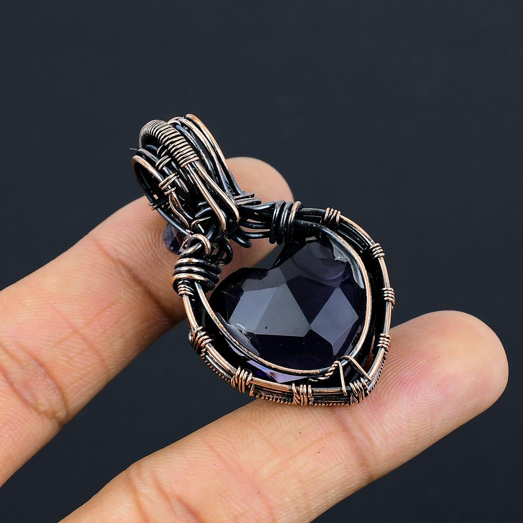 Natural Amethyst Gemstone Handmade Copper Wire Wrap Gift Pendant 1.97" P3D24