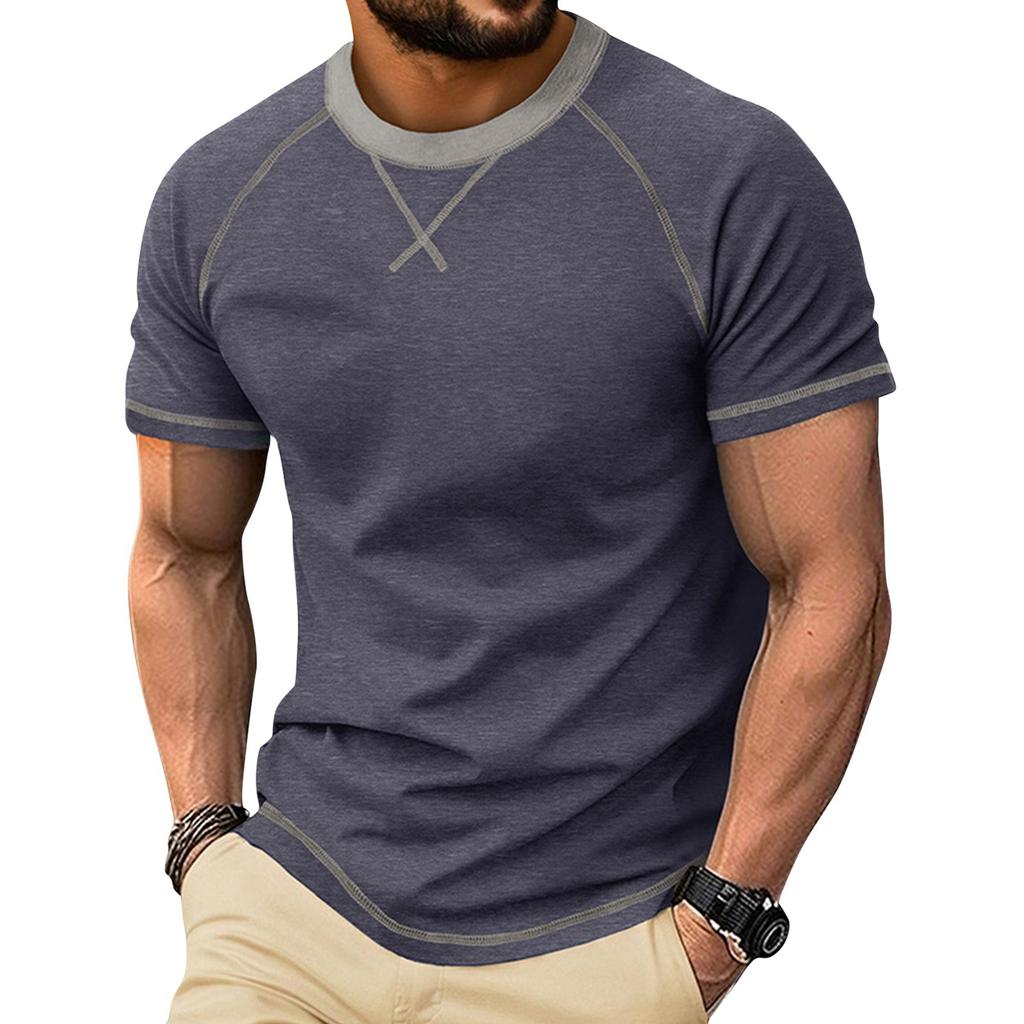 Men’s Short Sleeve Crew Neck T Shirt Basic Trim Casual Raglan Tee Comfortable Fit Top for Everyday Wear