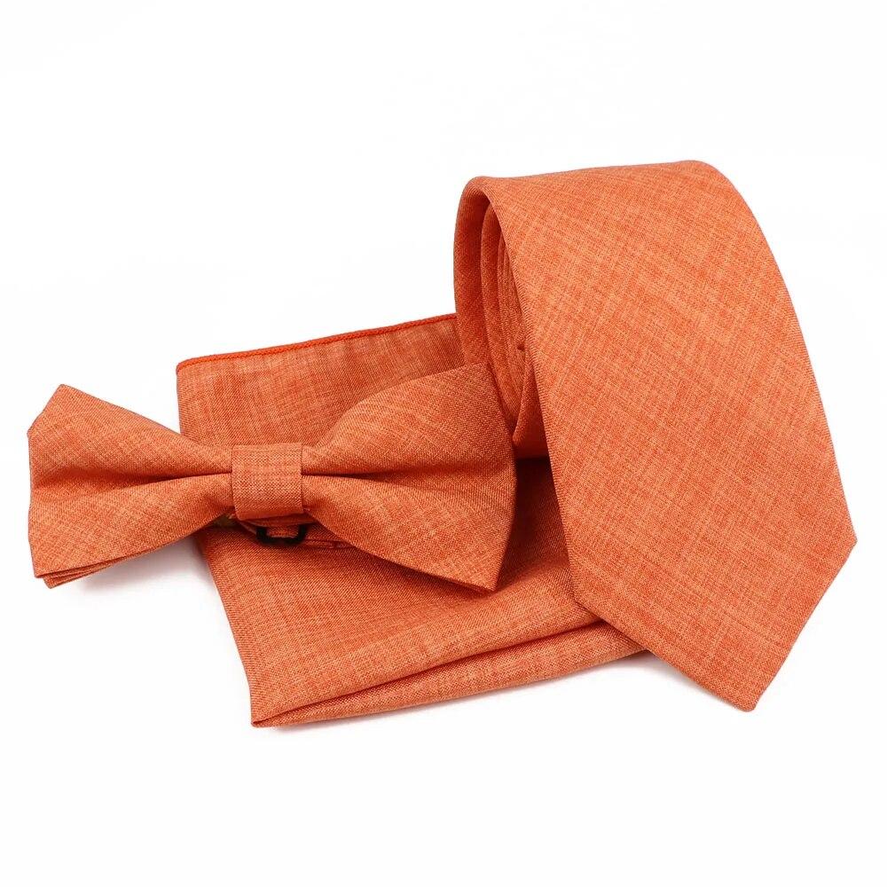 Men Fashion Solid Color Cotton Tie Bowtie Handkerchief Set Wedding Party Butterfly Necktie