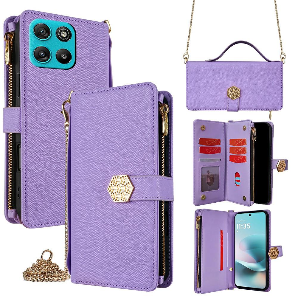 For Motorola Moto G67 Power 5G Case Cross Texture PU Leather + TPU Wallet Phone Cover with Strap