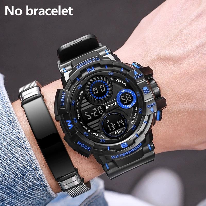 

Black Digital Watch for Men Sports Watches Waterproof Outdoor Chronograph Hand Clock G Infantry Shock Student Wristwatch 206MH-Blue