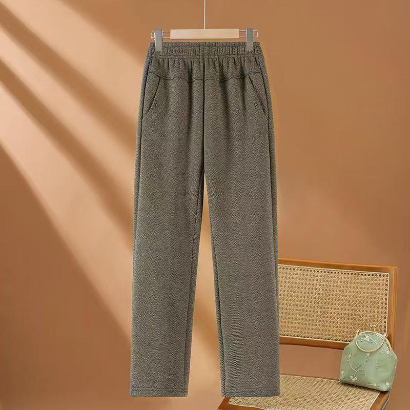 

Women s High-Waisted Fleece-Lined Pants for Mature Women - Loose, Elastic Straight-Leg Design in Solid Colors 3XL for 120-140 jin