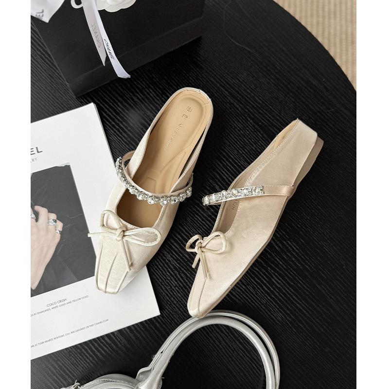 Bow word with rhinestone ballet shoes Mary Jane women's shoes small fragrant style thick heel high heels women's high sense