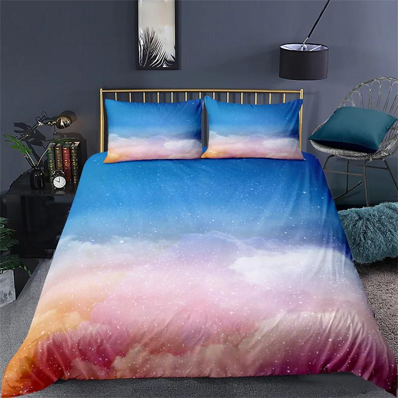 Stars Bedding Set Round Dots Starry Sky Print Duvet Cover Microfiber Galaxy Theme Comforter Cover King For Girl Teen Room Decor