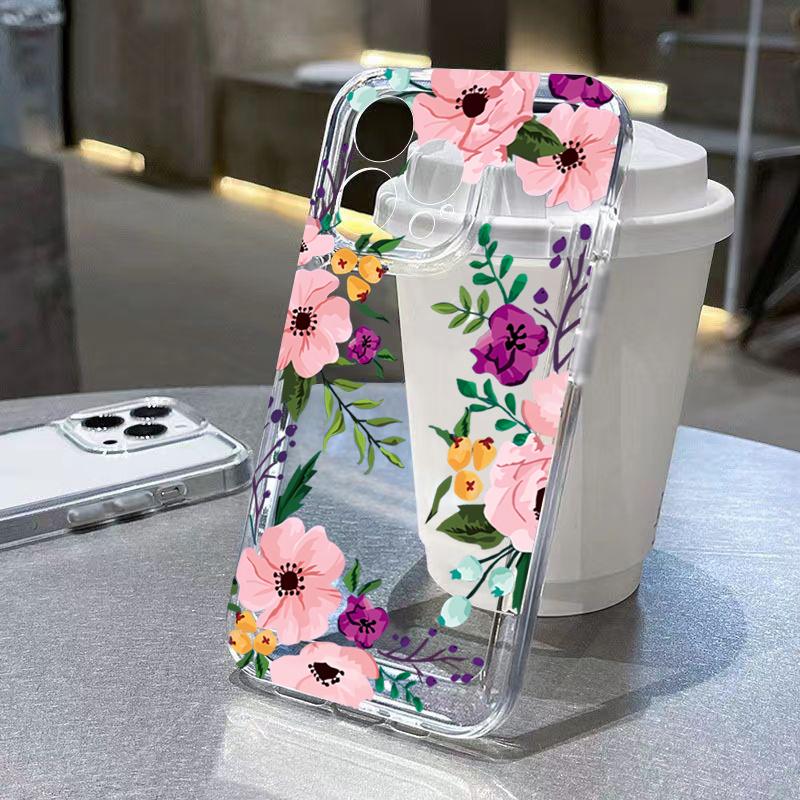 Colorful Floral Transparent Funda Phone Case For iPhone 17 Air 16 15 13 12 11 Pro Max Pro Plus Shockproof Anti-Drop Back Cover