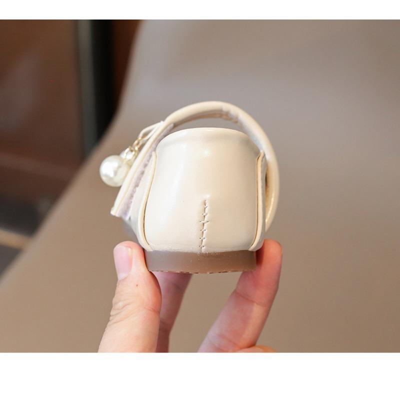 Toddler Pearl Decor Magic Tape Glossy Mary Jane Casual Leather Shoes