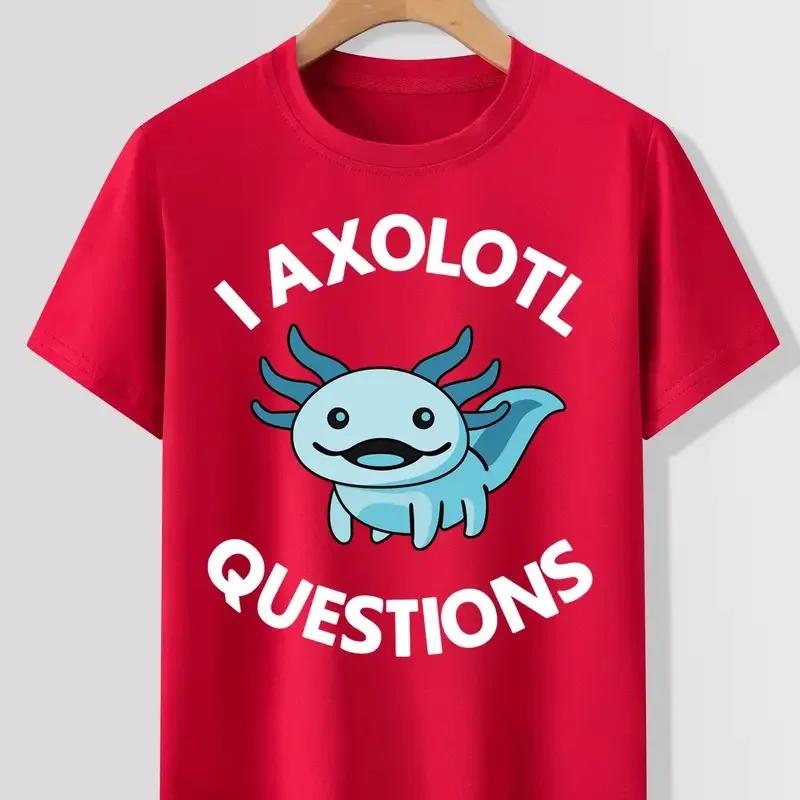 Cute I AXOLOTL QUESTIONS Letter Print Boys Creative T-shirt Casual  Comfy Short Sleeve Crew Neck Tops Kids Clothings for Summer