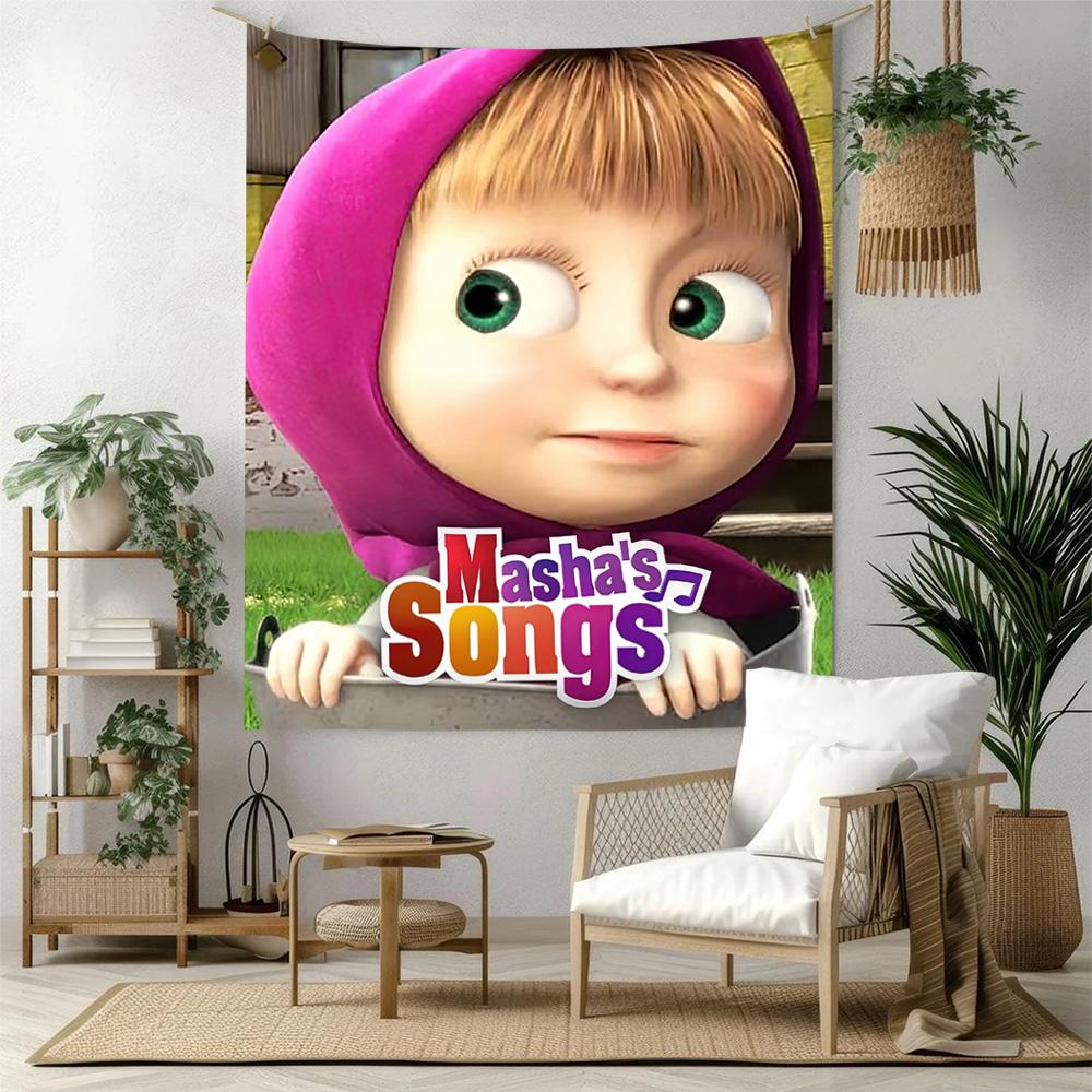 Masha Bear Wall Decor Tapestry Art For Pet Memorial Birthdaywedding Party Backdrop Family Gift