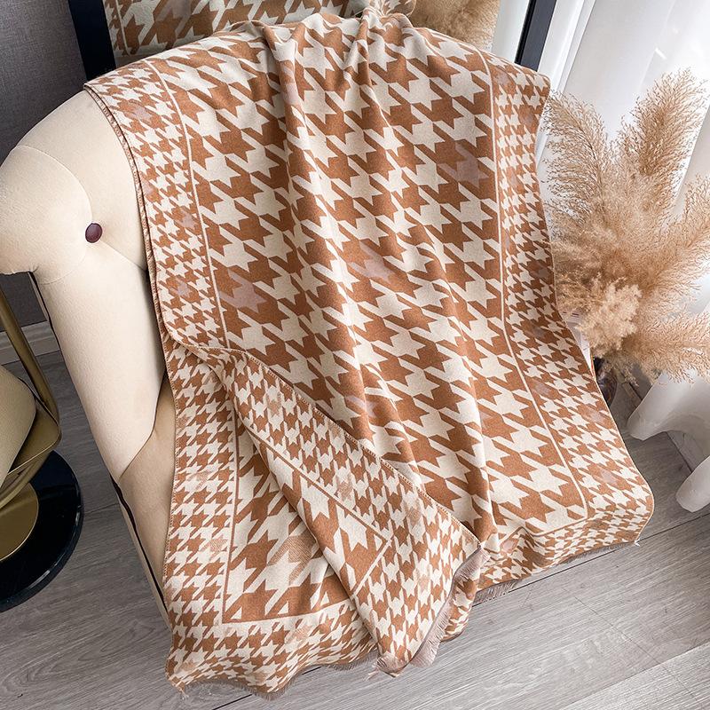 Qiandongge Printing Contrasting Colors, Double-Sided Imitation Cashmere Scarf, Winter High-End Warm Shawl