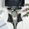 Französisches Ultra-dünnes Damen-Bodysuit-Set Sexy Spitze Stickerei Unterwäsche Atmungsaktives Netz Bodycon Einteiler Verführung Hohl-Jumpsuit