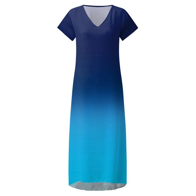 

European/American Gradient Butterfly Leaf Print Short Sleeve Beach Dress Blue Gradient 2XL