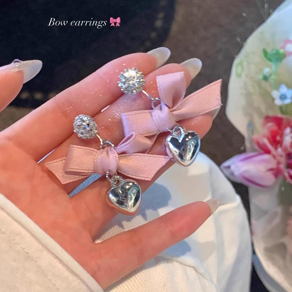 2025 Trendy Korean Micro-Inlaid Zircon Bow Earrings with S925 Silver Needle and Pearl for Women
