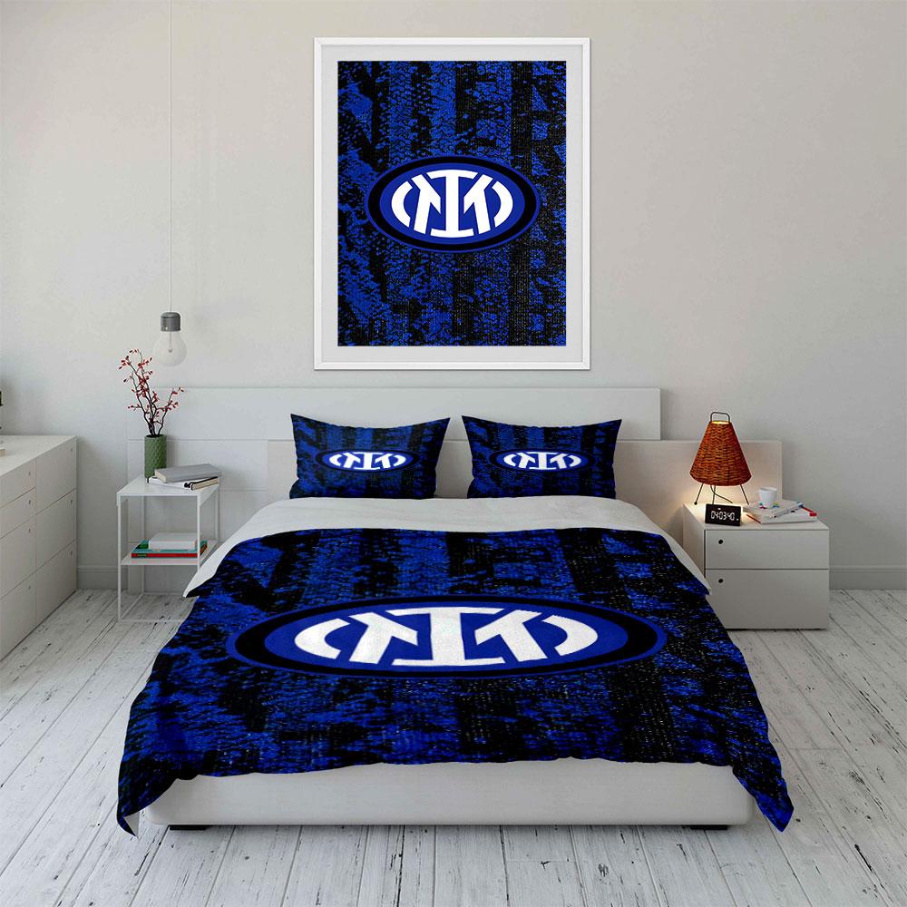 Nero-blu con logo Inter. Set lenzuola Set copripiumino Copripiumini Federe(1*Copripiumino 2*Federe senza imbottitura piumone)