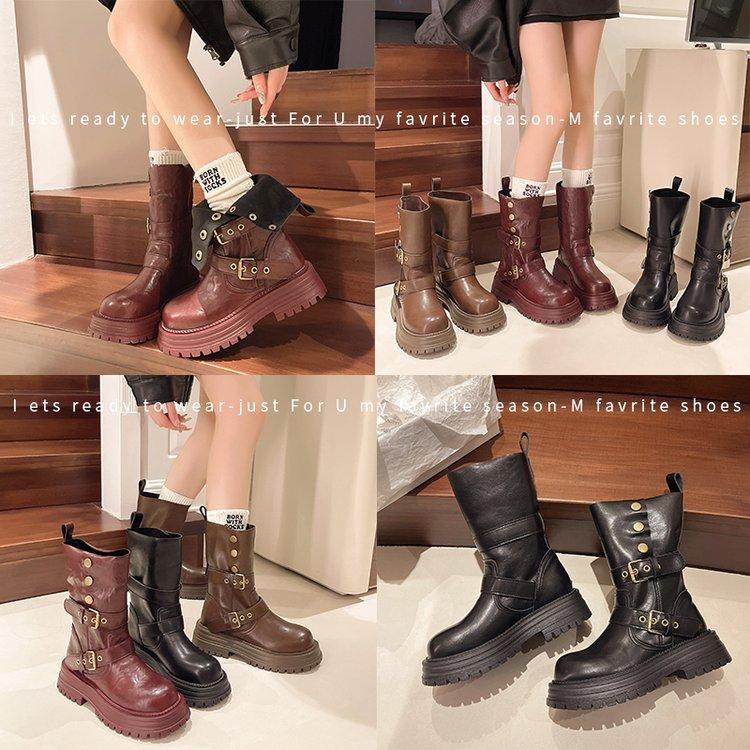 Brown retro Maillard platform Martin boots women's 2025 new autumn and winter British style thin and heightened short boots