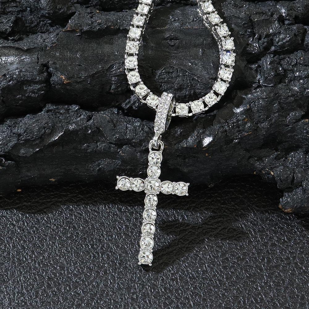 Hot Selling Cross Pendant with Rhinestone Cuban and Single Row Tennis Chains