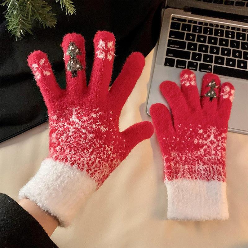 Niedliche Strickhandschuhe für Damen Herren Fingerlose Touchscreen-Handschuhe Winter Warm Plüsch Fäustlinge Radfahren Kalt Vollfingerhandschuhe
