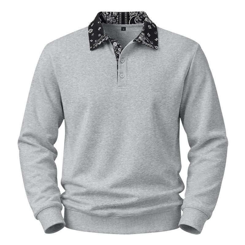 Mens Casual Fleece Lined Polo Sweatshirt Color Block Button Collar
