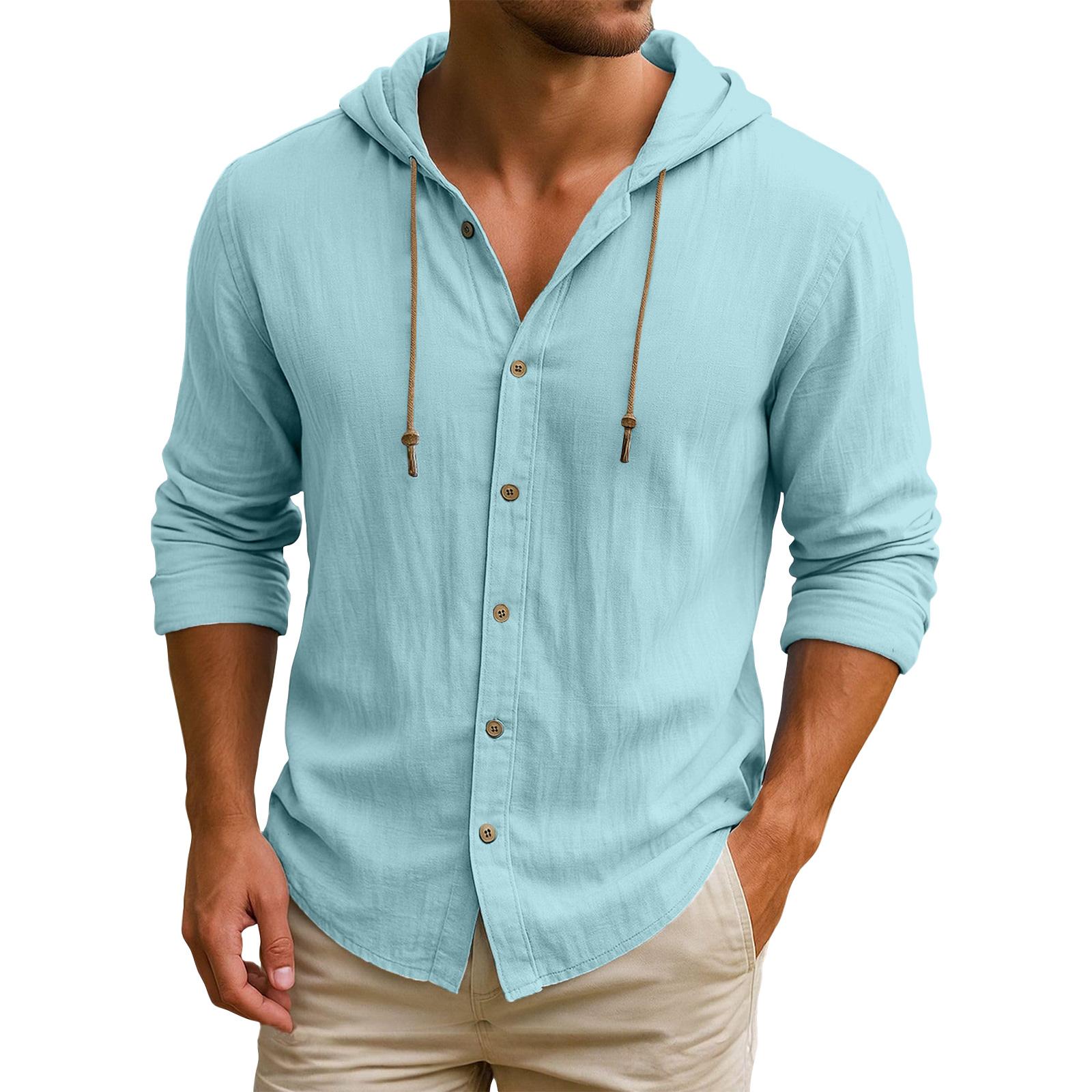 

Мужская футболка с капюшоном однотонная хлопково-льняная мужская повседневная с длинным рукавом XXL