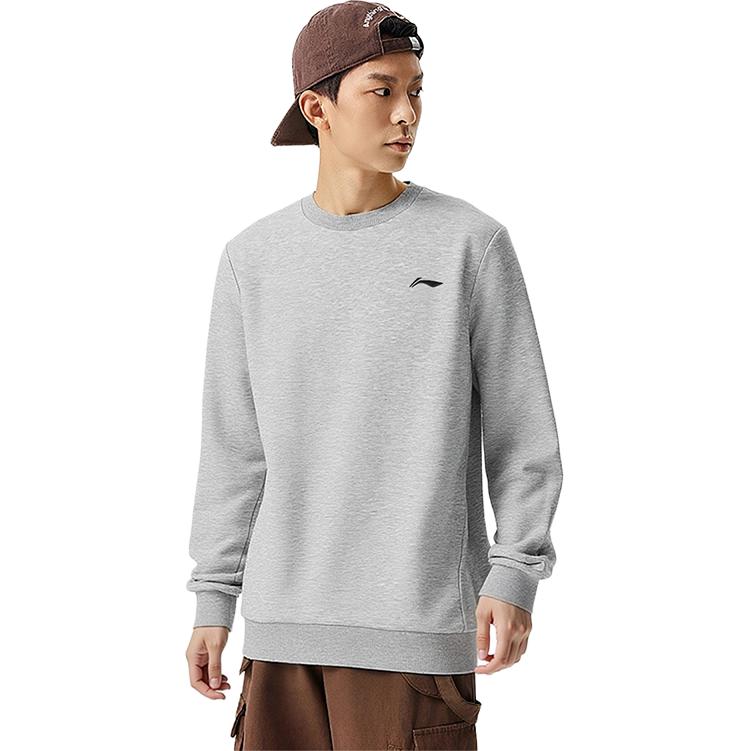 Li Ning Round Neck Versatile Comfortable Breathable Simple Solid Color Long Sleeve Sweatshirt Men tops AWKNQ41-2