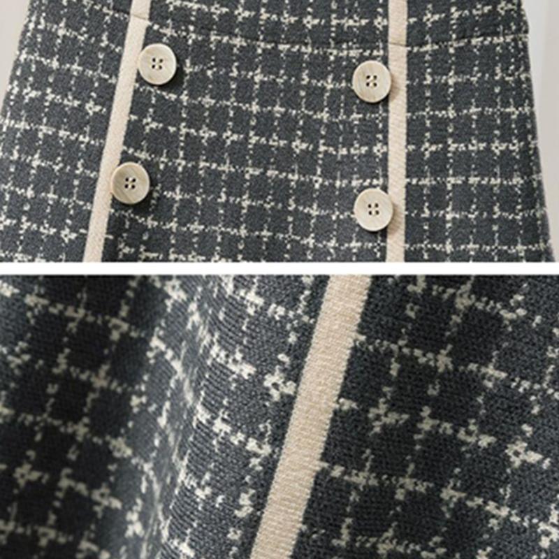 Клетчатая юбка средней длины для женщин осенью и зимой Высокая талия средней длины — фото 9