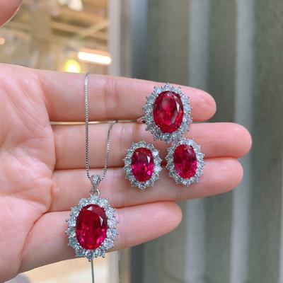 Schmuck Simulation Rotes Glas Schmuckset Hauptstein Anhänger 12 * 16 Ring 10 * 14 Ohrstecker 8 * 12