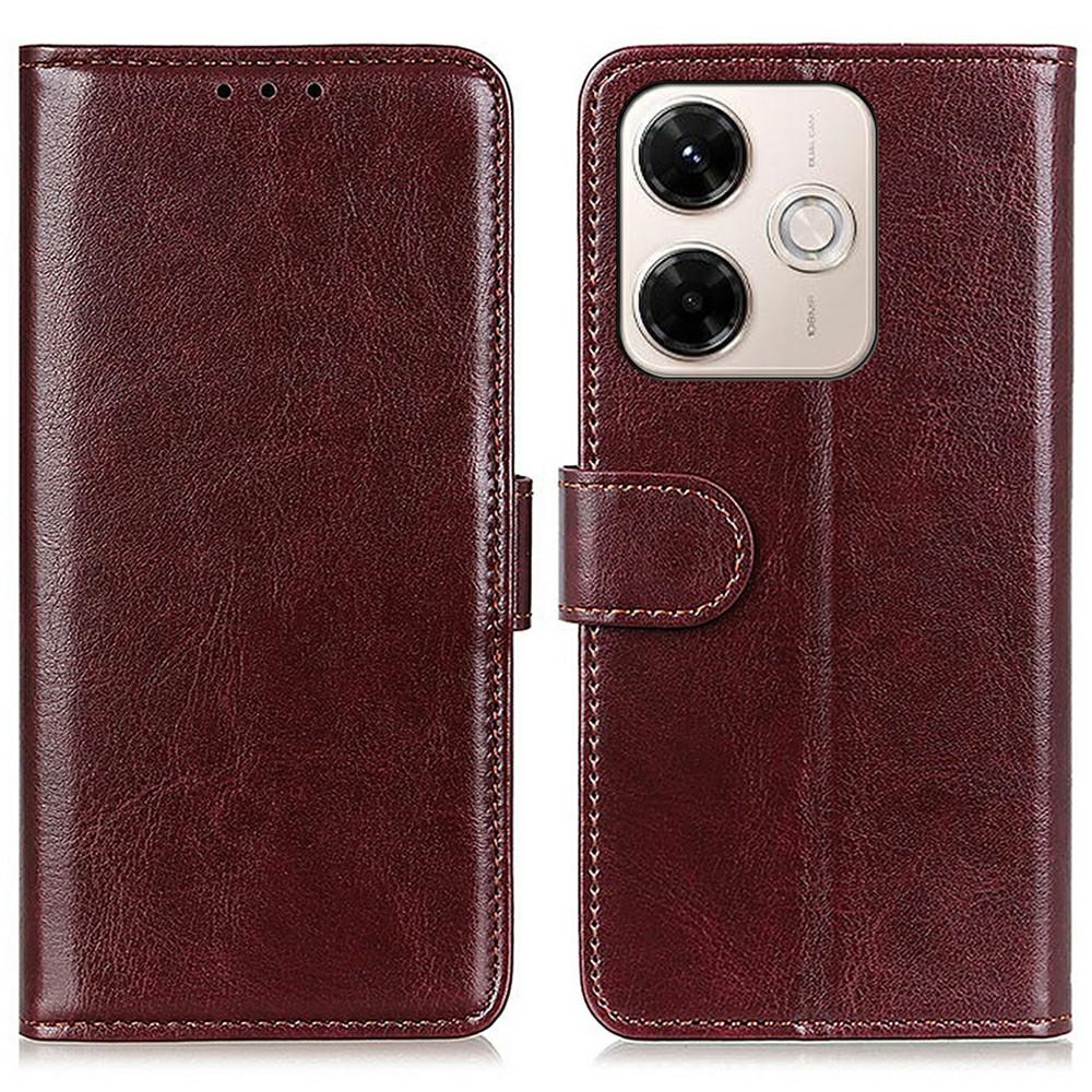 

For Xiaomi Redmi 13x 4G Case Crazy Horse Texture PU Leather Phone Stand Cover Brown