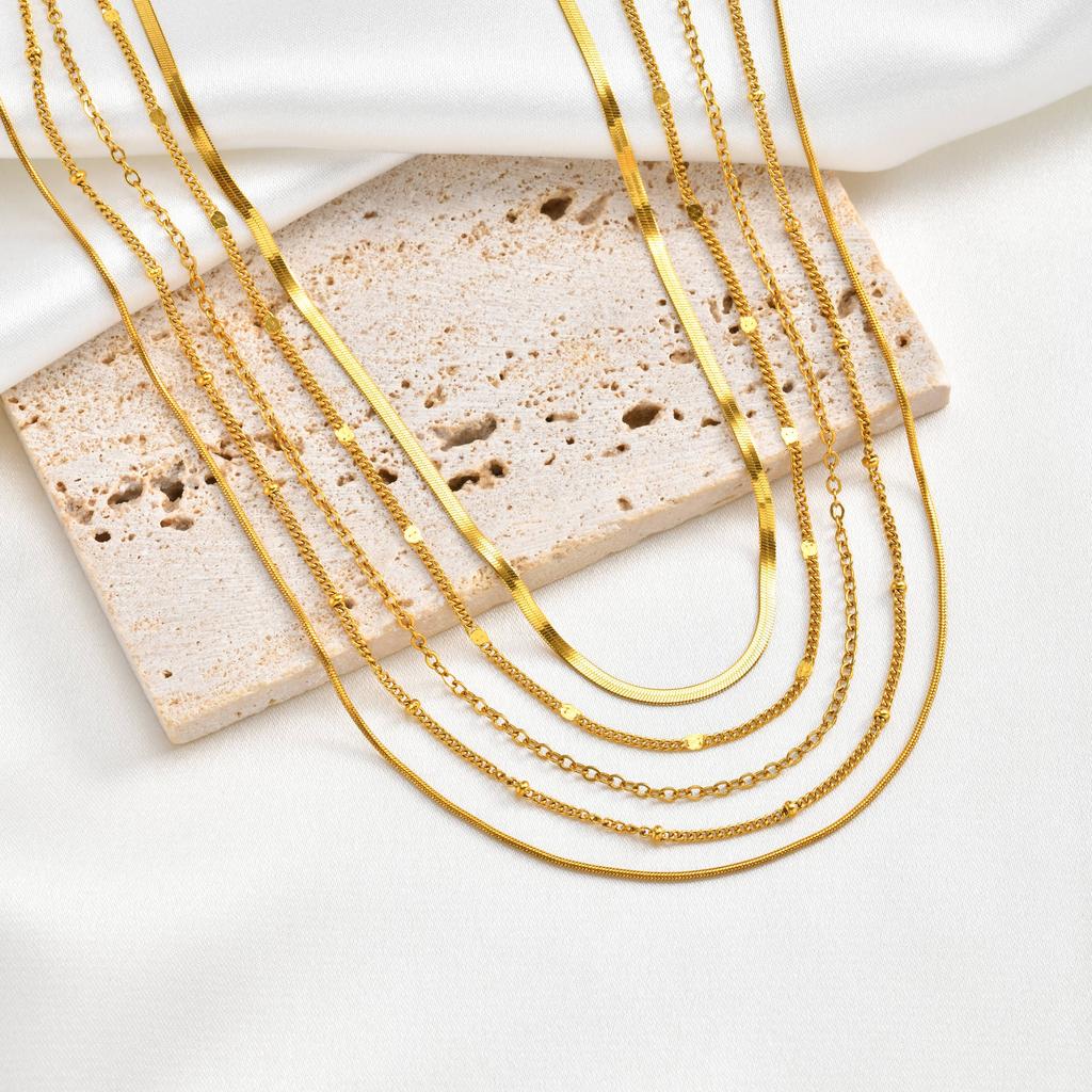 Minimalist Thin Chain Necklace 18K Gold Plated Stainless Steel Tarnish Resistant Waterproof Adjustable Women Layered Necklace