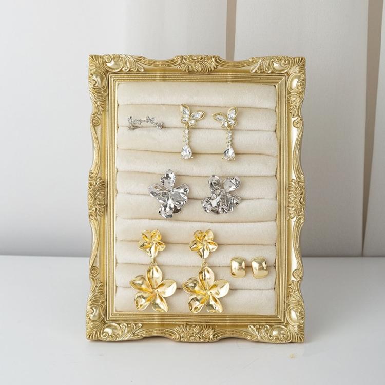 Fashionable Velvety Covered Ring Earring Display Stand In Vintage Frame Style For Elegant Jewelry Organization