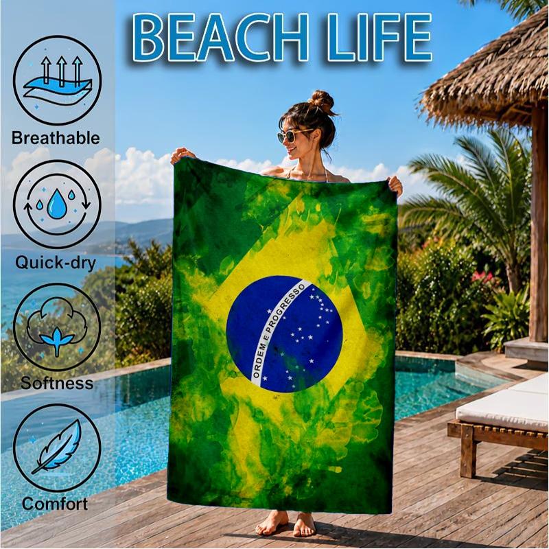 Brasilien Kunstwerk Gedrucktes Mikrofaser Strandtuch, Weich und Saugfähig, Schnelltrocknend, Ideal für Sommerreisen, Strand-Essentials, Schwimmbad