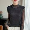 Autumn Winter Heavy Duty Rhinestone Velvet One-Piece High Collar Knit Pullover Sweater