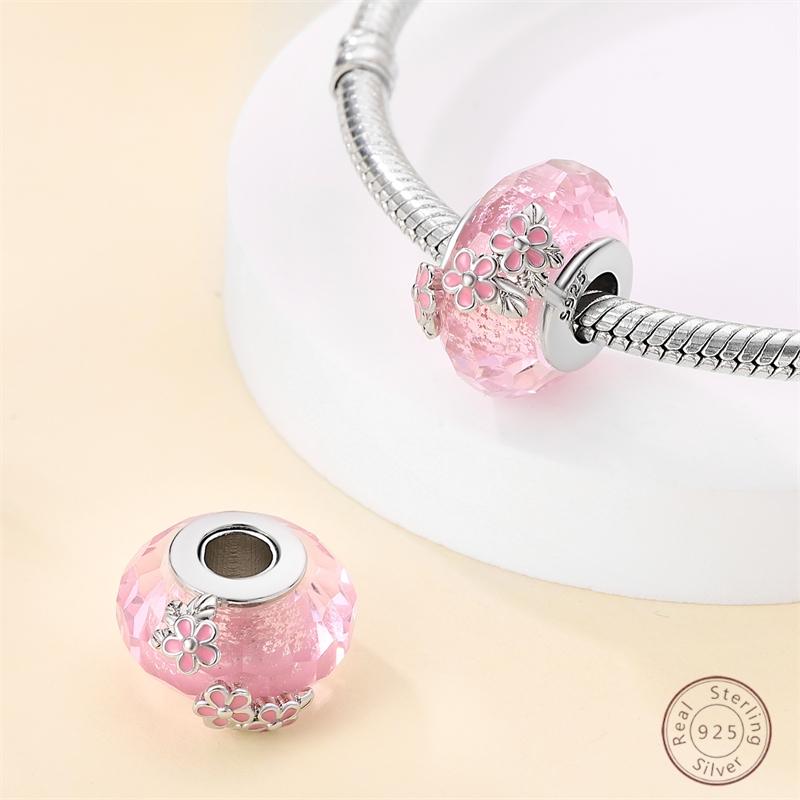 100% Copper Safety Clasp Glass Pink Flower Shiny Zirconia Beads 3Mm Diy Holiday Exquisite Jewelry Gift Making