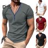 Herren Sommer T-Shirt Kurzarm Geknöpft V-Ausschnitt Kontrastfarbe Slim Fit Lässiger Pullover Mittellanges Oberteil für Outdoor-Sport