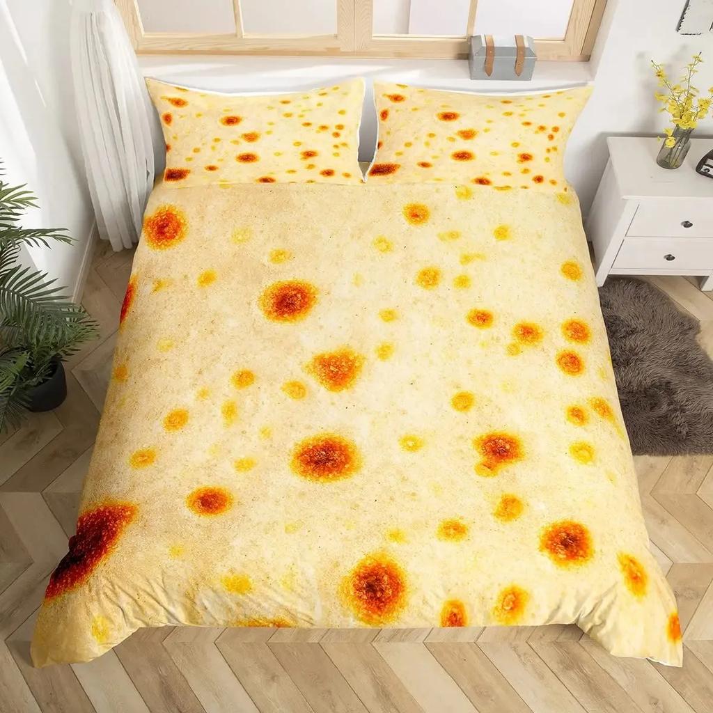 Pizza Bettbezug-Set Käsepizza Bettwäsche-Sets Pepperoni Nudeln Bettdeckenbezug-Set Full Queen Größe Lebensmittel-Thema Gesteppte Decke