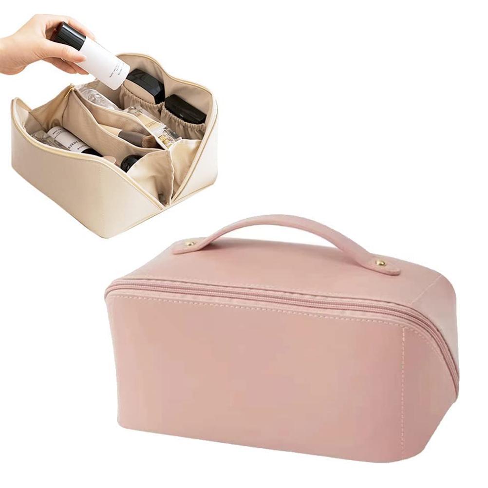 Portable Travel Cosmetic Bag PU Leather Makeup Bag Large Capacity Cosmetic Bag Organizer Toiletry Bags with Handle and