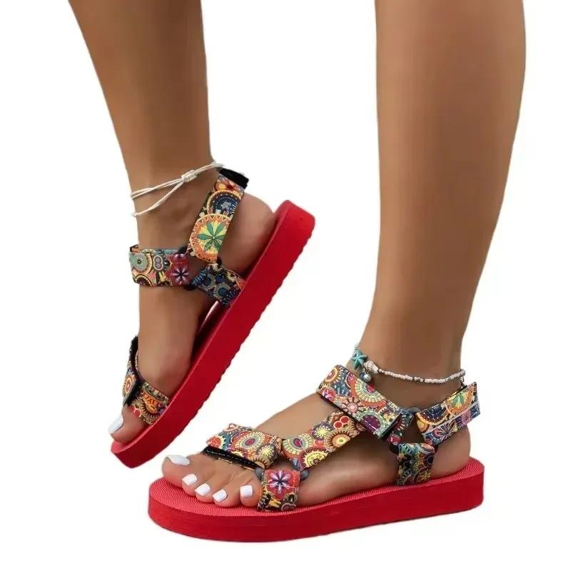 Fashion 2025 Summer New Rome Round Toe Flat Heel Women's Sandals Mixed Colors Light Comfort Outdoor Casual Plus Size Beach Shoes Zapatos