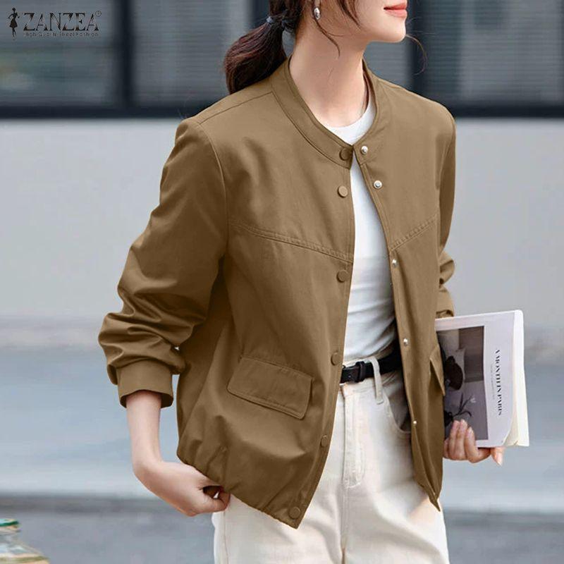 ZANZEA Women Casual Round Neck Solid Color Long Sleeve Blouse