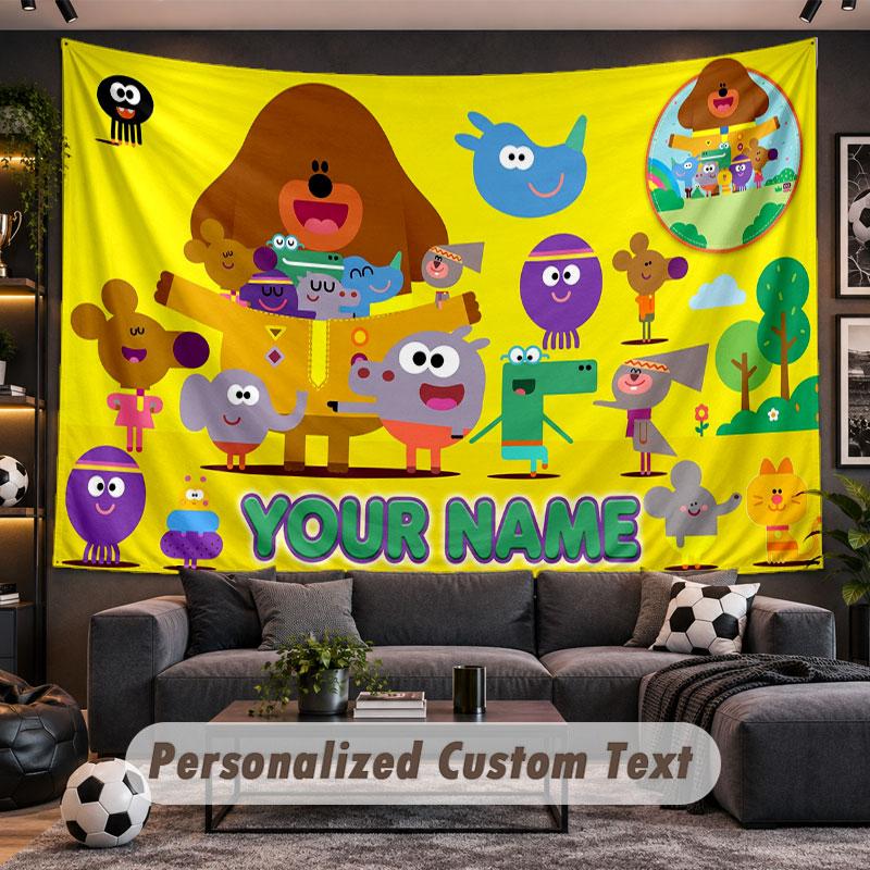 Wall Hanging Tapestry Custom NameHey Duggee Pattern Personalized Printed Fabric Wall Decor