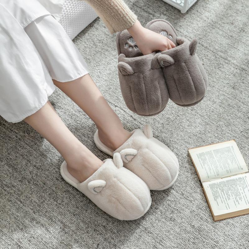 Cotton slippers for women in winter home cute plush home couple indoor warm furry dormitory cotton slippers for men autumn and winter