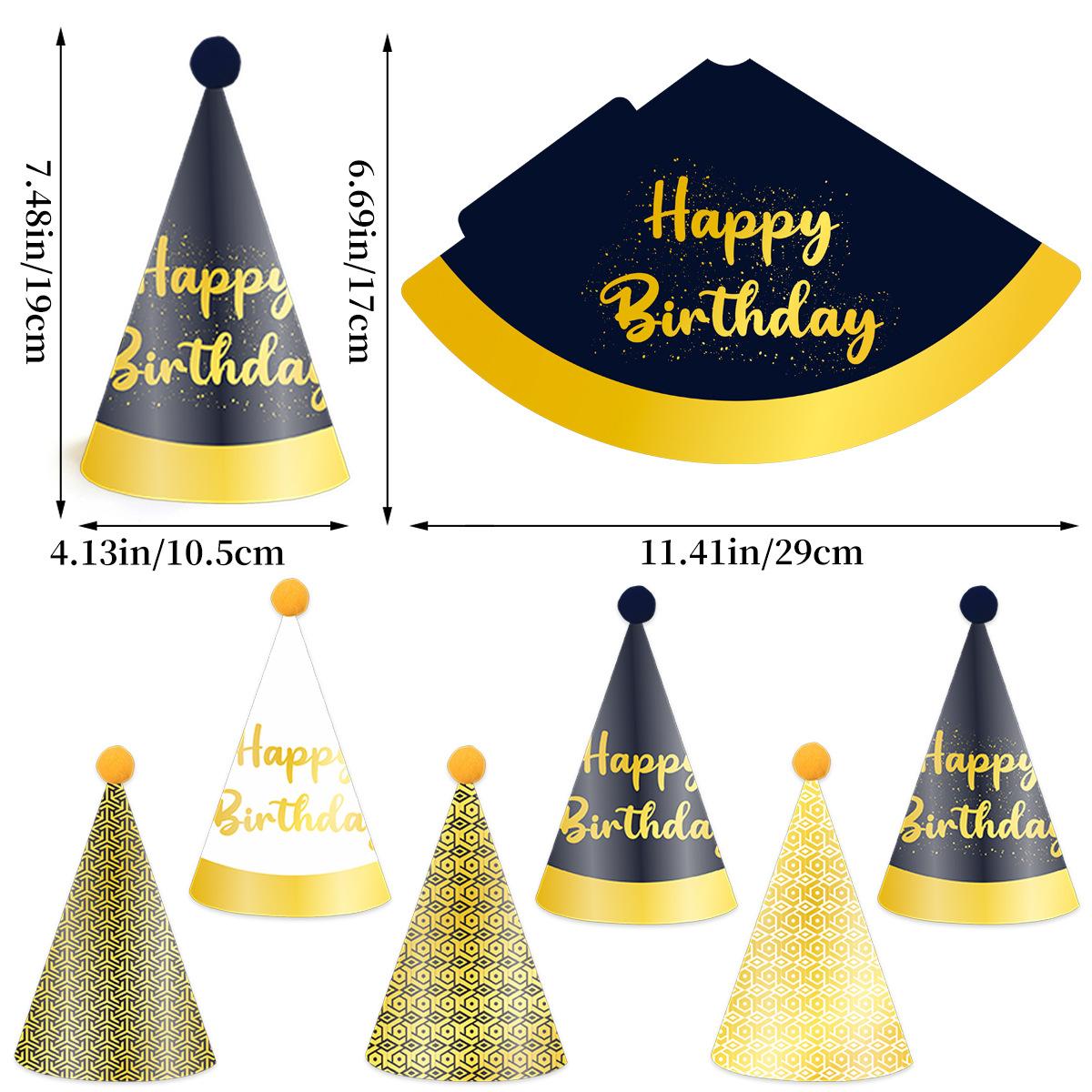 Children S Birthday Hat Striped Gold Happy Birthday Pom-Pom Hat Baby Party Supplies Paper Hat One size