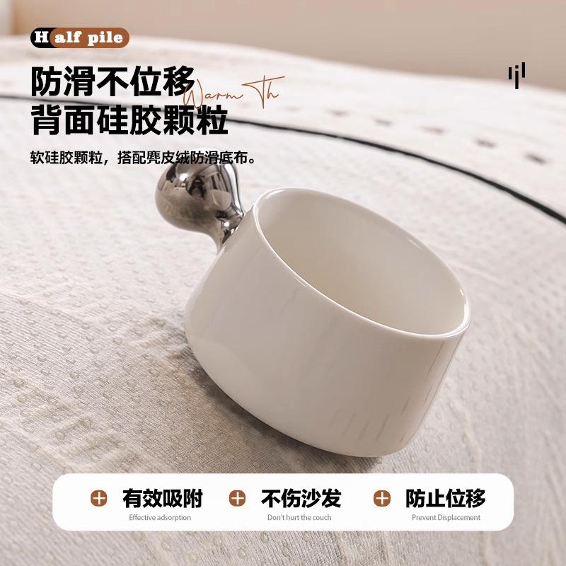 Premium Leather Sofa Cushion Autumn And Winter Plush New Four-Season Universal Fixed Non-Slip Straight Row Seat Cushion Cover