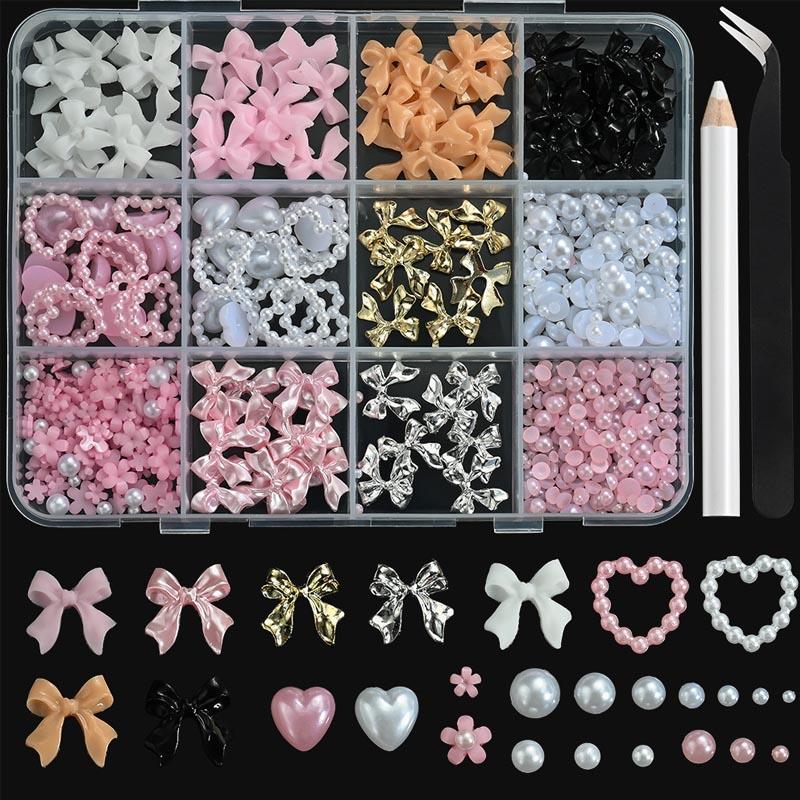 120pcs Bow Charms Nails Rhinestones for Nails Rhinestones Crystal Mini Ribbon Parts Nail Art Supplies MJZ11