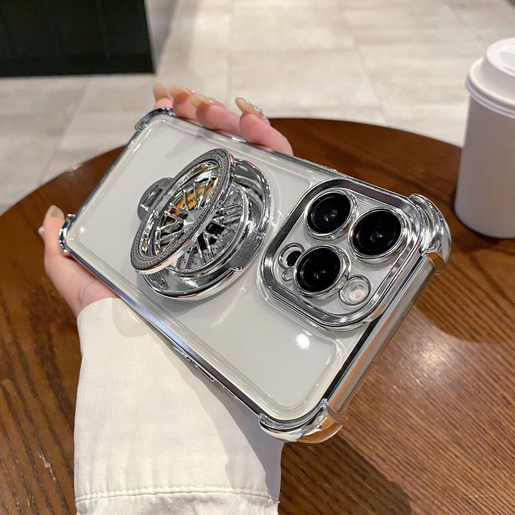 Applicable To IPhone 16 Mobile Phone Case Gyro Magnetic Suction Bracket Apple 15pro Four Corner Anti-fall 14 Airbag Protection Case