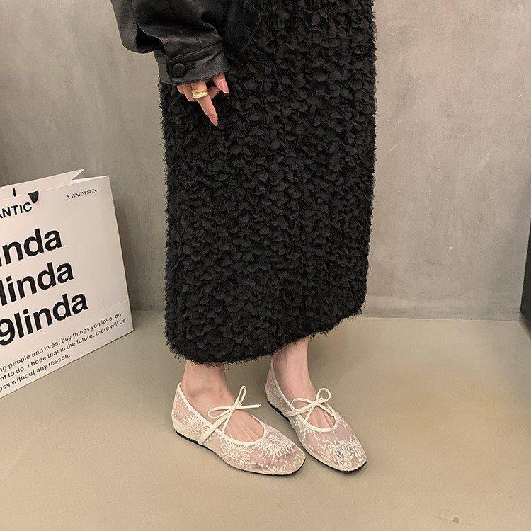 Mary Jane Shoes 2025 Single Shoes Women's Shoes Mesh Fairy Shallow Mouth Inner Height Increase Spring Breathable Bow New