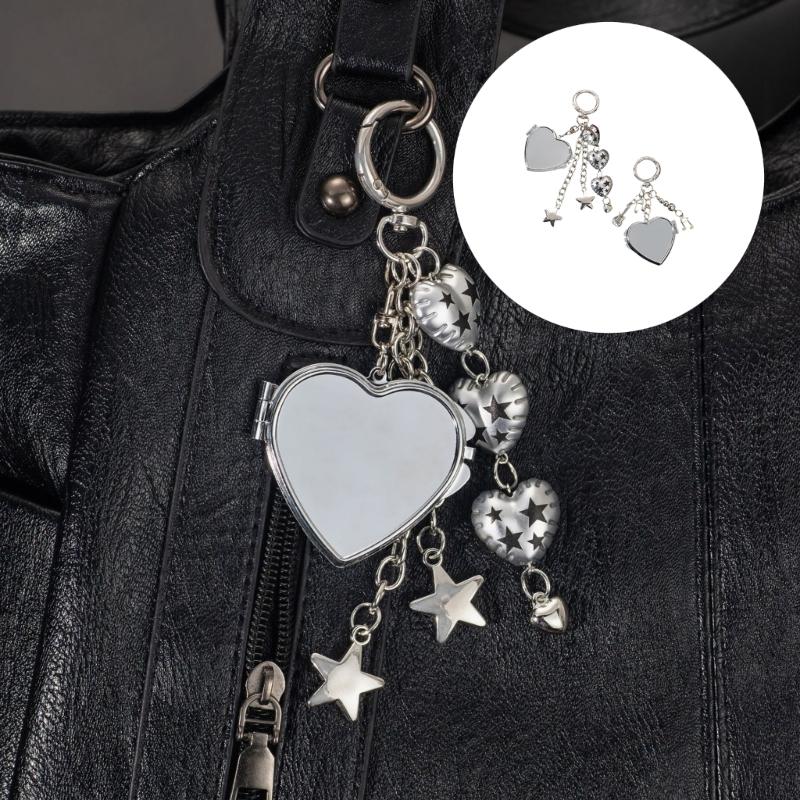 Trendy Folding Mirror Key Holder Bag Charm Keychain Fashion Bag Accessory Travel Key Holder For Women Girls