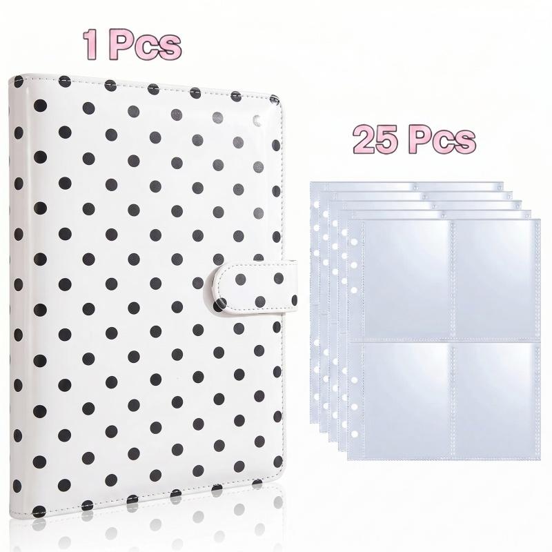 Macaron Polka Dot A5 PU Leather Card Binder 100 Grid Card Collection Album With 4 Grid Card Sleeves Collectible Storage Book