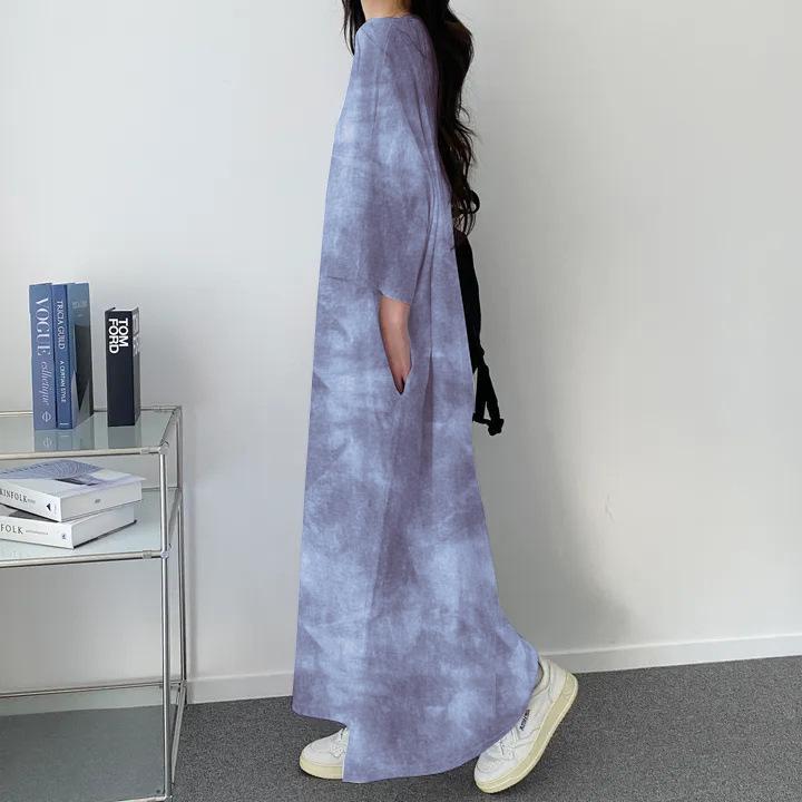 Korean Retro Tie-Dye Letter Print Slimming Casual Mid-Length T-Shirt Dress