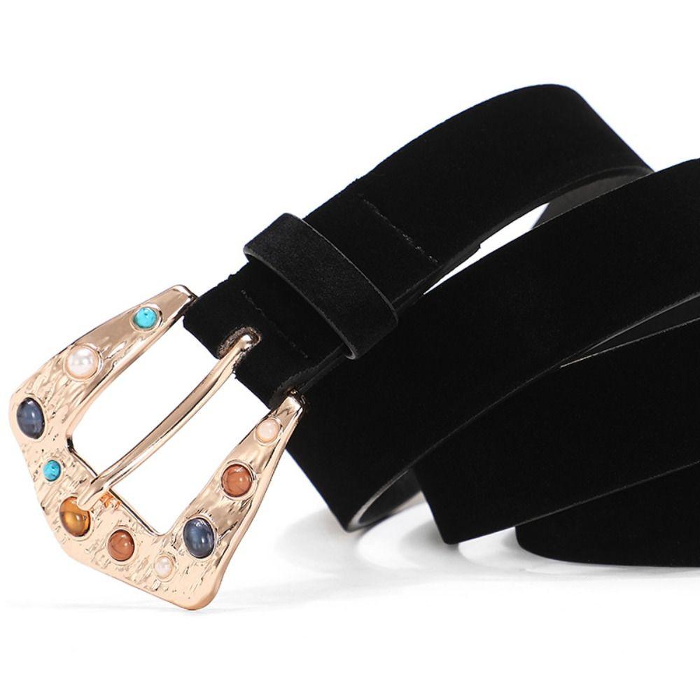 Casual PU Leather Belt Luxury Design Waist Belt Trendy Suede Rivet Belt  For Women