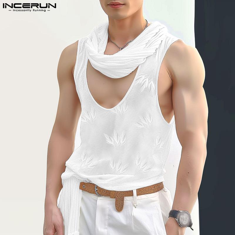 

INCERUN Men Bib U Neck Sleeveless Lace Net Yarn Vest Summer Casual Tank Tops M белый