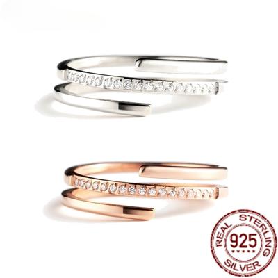 925 Sterling Silver Minimalist Double Circle Line Simple Ring for Women Open CZ Finger Engagement Fine Jewelry Bijoux